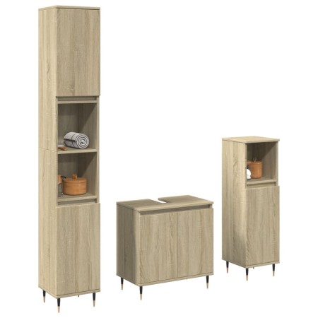 Set de muebles de baño 3 pzas madera contrachapada roble Sonoma de , Muebles de baño - Ref: Foro24-3307673, Precio: 203,99 €,...