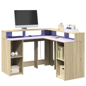 Escritorio con LED madera ingeniería roble Sonoma 130x130x91 cm de , Escritorios - Ref: Foro24-3309449, Precio: 211,19 €, Des...