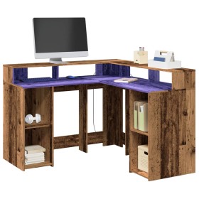 Escritorio con LED madera ingeniería envejecida 130x130x91 cm de , Escritorios - Ref: Foro24-3309454, Precio: 227,99 €, Descu...