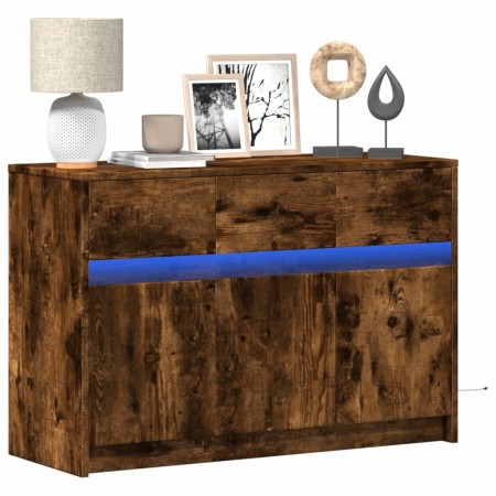 LED TV stand in smoked oak engineered wood, 91x34x61 cm by , TV Furniture - Ref: Foro24-852184, Price: 104,47 €, Discount: %