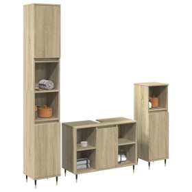 Set de muebles de baño 3 pzas madera contrachapada roble Sonoma de , Muebles de baño - Ref: Foro24-3307679, Precio: 221,99 €,...