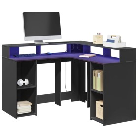 Escritorio con luz LED madera ingeniería negro 130x130x91 cm de , Escritorios - Ref: Foro24-3309448, Precio: 220,69 €, Descue...