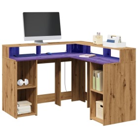 Engineered wood artisan desk with LED light, 130x130x91 cm by , Desks - Ref: Foro24-3309455, Price: 192,92 €, Discount: %