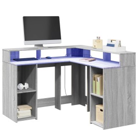 Engineered wood gray Sonoma 130x130x91cm desk with LED lighting by , Desks - Ref: Foro24-3309452, Price: 199,09 €, Discount: %