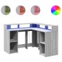 Engineered wood gray Sonoma 130x130x91cm desk with LED lighting by , Desks - Ref: Foro24-3309452, Price: 217,68 €, Discount: %