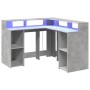 Desk with LED lights, engineered wood, gray concrete finish, 130x130x91cm. by , Desks - Ref: Foro24-3309450, Price: 213,90 €,...