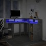 Desk with LED lights, engineered wood, gray concrete finish, 130x130x91cm. by , Desks - Ref: Foro24-3309450, Price: 213,90 €,...