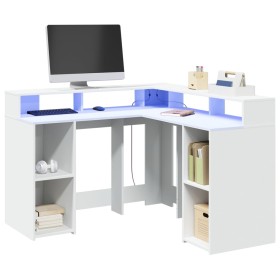 Engineered wood white desk with LED light 130x130x91 cm by , Desks - Ref: Foro24-3309447, Price: 234,99 €, Discount: %