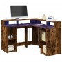 Engineered smoked oak wood desk with LED lights, 130x130x91cm. by , Desks - Ref: Foro24-3309451, Price: 192,92 €, Discount: %