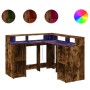 Engineered smoked oak wood desk with LED lights, 130x130x91cm. by , Desks - Ref: Foro24-3309451, Price: 192,92 €, Discount: %