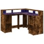 Engineered smoked oak wood desk with LED lights, 130x130x91cm. by , Desks - Ref: Foro24-3309451, Price: 192,92 €, Discount: %