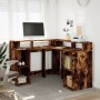 Engineered smoked oak wood desk with LED lights, 130x130x91cm. by , Desks - Ref: Foro24-3309451, Price: 192,92 €, Discount: %