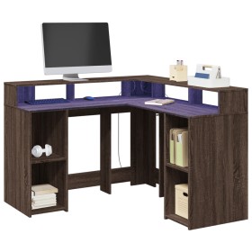 Engineered wood brown oak LED desk 130x130x91 cm by , Desks - Ref: Foro24-3309453, Price: 198,85 €, Discount: %