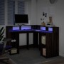 Escritorio con LED madera ingeniería marrón roble 130x130x91 cm de , Escritorios - Ref: Foro24-3309453, Precio: 198,85 €, Des...