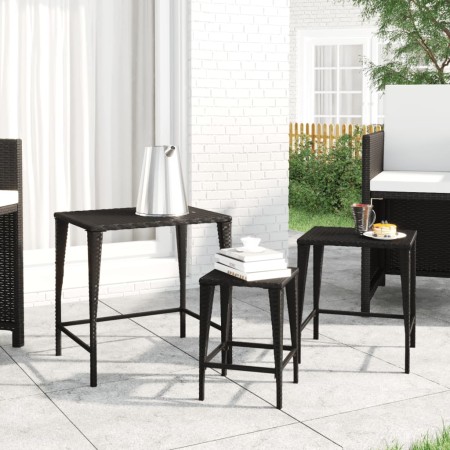 Stackable garden tables, 3 units, black synthetic rattan by , Garden tables - Ref: Foro24-3324829, Price: 68,99 €, Discount: %