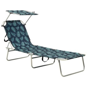 Tumbona plegable con toldo aluminio estampado de hojas de , Tumbonas - Ref: Foro24-310364, Precio: 72,99 €, Descuento: %