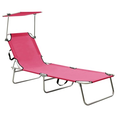 Tumbona plegable con toldo aluminio rosa de , Tumbonas - Ref: Foro24-310363, Precio: 65,12 €, Descuento: %