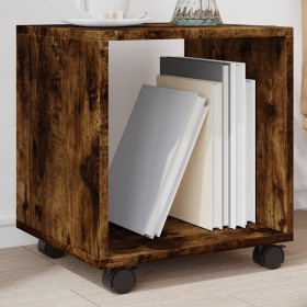 Rolling wooden cabinet in smoked oak engineered wood, 37x33x42.5cm by , Side tables - Ref: Foro24-853132, Price: 30,99 €, Dis...