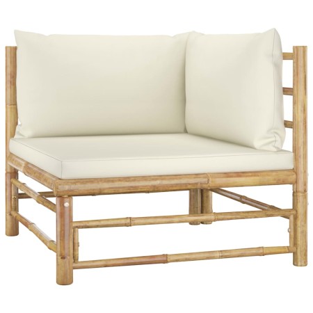 Bamboo garden corner sofa with cream white cushions by vidaXL, Modular outdoor sofas - Ref: Foro24-313145, Price: 129,99 €, D...