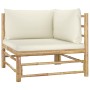 Garten-Ecksofa aus Bambus mit cremeweißen Kissen von vidaXL, Modulare Sofas für den Außenbereich - Ref: Foro24-313145, Preis:...