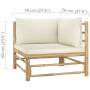 Garten-Ecksofa aus Bambus mit cremeweißen Kissen von vidaXL, Modulare Sofas für den Außenbereich - Ref: Foro24-313145, Preis:...