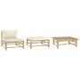 Set de muebles de jardín 3 piezas bambú y cojines blanco crema de vidaXL, Sofás modulares de exterior - Ref: Foro24-313142, P...