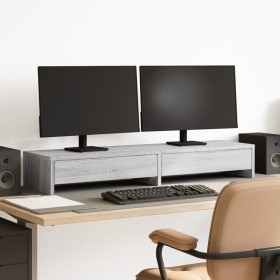 Monitor stand with Sonoma gray wood drawers