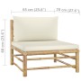 Set de muebles de jardín 3 piezas bambú y cojines blanco crema de vidaXL, Sofás modulares de exterior - Ref: Foro24-313142, P...