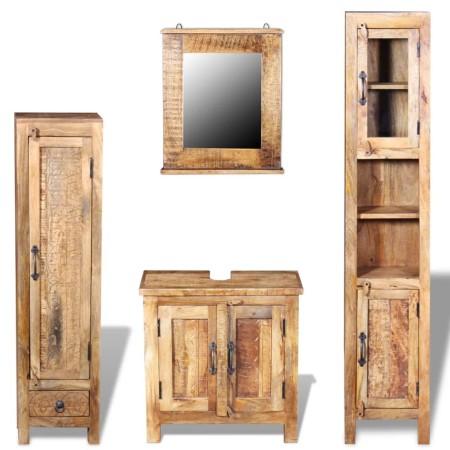 Vanity table with mirror and 2 auxiliary cabinets made of mango wood. by , Bathroom furniture - Ref: Foro24-243463, Price: 86...