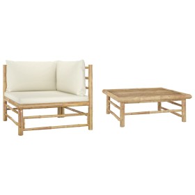 Garden furniture set 2 pieces bamboo and cream white cushions by vidaXL, Modular outdoor sofas - Ref: Foro24-313144, Price: 1...