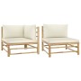 Garden furniture set 2 pieces bamboo and cream white cushions by vidaXL, Modular outdoor sofas - Ref: Foro24-313143, Price: 2...