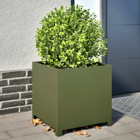 Olive green steel planter 50x50x50 cm by , Pots and planters - Ref: Foro24-851216, Price: 84,28 €, Discount: %