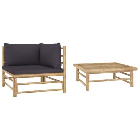 Gartenmöbel-Set 2-teilig aus Bambus und dunkelgrauen Kissen von vidaXL, Modulare Sofas für den Außenbereich - Ref: Foro24-313...