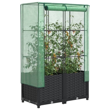 Raised bed with greenhouse cover in rattan look 80x40x138 cm by , Pots and planters - Ref: Foro24-4015814, Price: 66,17 €, Di...