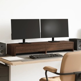 Monitor stand with brown oak wood drawers 100x27x15 cm by , Computer bases and risers - Ref: Foro24-854676, Price: 52,99 €, D...