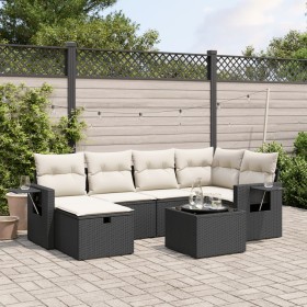 Garten-Essgruppe 7-teilig mit schwarzen Polstern aus synthetischem Rattan von , Gartensets - Ref: Foro24-3263802, Preis: 463,...