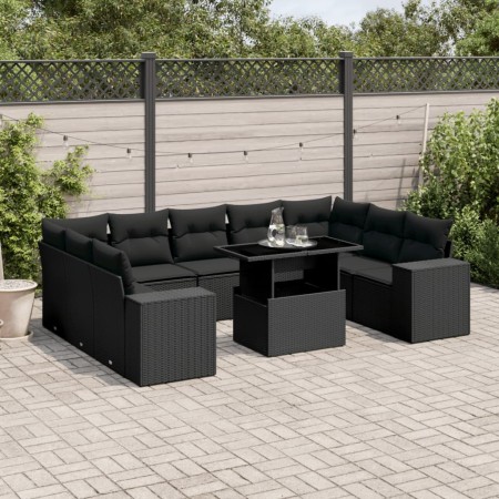 Gartensofa-Set, 10-teilig, mit schwarzen Kissen und synthetischem Rattan. von , Gartensets - Ref: Foro24-3269365, Preis: 732,...