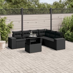 Gartensofagarnitur 7-teilig mit schwarzen Polstern aus synthetischem Rattan von , Gartensets - Ref: Foro24-3269185, Preis: 55...