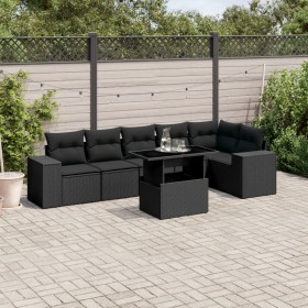 Gartensofagarnitur 7-teilig mit schwarzen Polstern aus synthetischem Rattan von , Gartensets - Ref: Foro24-3269175, Preis: 57...