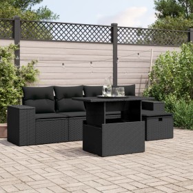 6-teiliges Gartensofa-Set und Kissen aus schwarzem Kunststoff-Rattan. von , Gartensets - Ref: Foro24-3275285, Preis: 467,47 €...