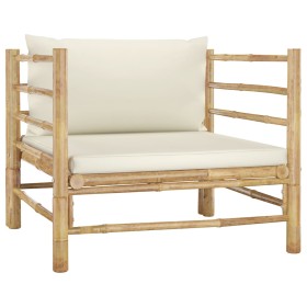 Bamboo garden sofa with cream white cushions by vidaXL, Modular outdoor sofas - Ref: Foro24-313148, Price: 146,68 €, Discount: %