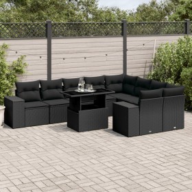 Gartensofa-Set, 10-teilig, mit schwarzen Kissen und synthetischem Rattan. von , Gartensets - Ref: Foro24-3269385, Preis: 724,...