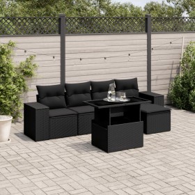 6-teiliges Gartensofa-Set und Kissen aus schwarzem Kunststoff-Rattan. von , Gartensets - Ref: Foro24-3269125, Preis: 453,81 €...