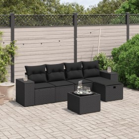 6-teiliges Gartensofa-Set und Kissen aus schwarzem Kunststoff-Rattan. von , Gartensets - Ref: Foro24-3264401, Preis: 396,81 €...