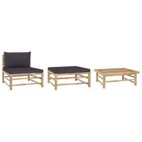 Garden furniture set 3 pieces bamboo and dark gray cushions by vidaXL, Modular outdoor sofas - Ref: Foro24-313150, Price: 185...