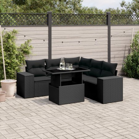 6-teiliges Gartensofa-Set und Kissen aus schwarzem Kunststoff-Rattan. von , Gartensets - Ref: Foro24-3269155, Preis: 463,99 €...