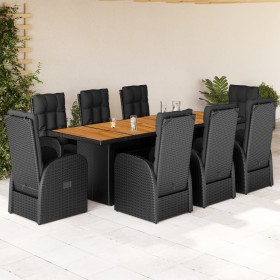 Set de comedor de jardín 9 pzas y cojines ratán sintético negro de , Conjuntos de jardín - Ref: Foro24-3277635, Precio: 1,00 ...