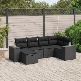 6-teiliges Gartensofa-Set und Kissen aus schwarzem Kunststoff-Rattan. von , Gartensets - Ref: Foro24-3264411, Preis: 427,42 €...