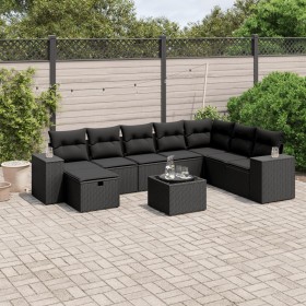 8-teiliges Gartensofa-Set und Kissen aus schwarzem Kunststoff-Rattan. von , Gartensets - Ref: Foro24-3264521, Preis: 599,70 €...