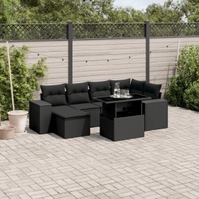 Gartensofagarnitur 7-teilig mit schwarzen Polstern aus synthetischem Rattan von , Gartensets - Ref: Foro24-3269305, Preis: 50...